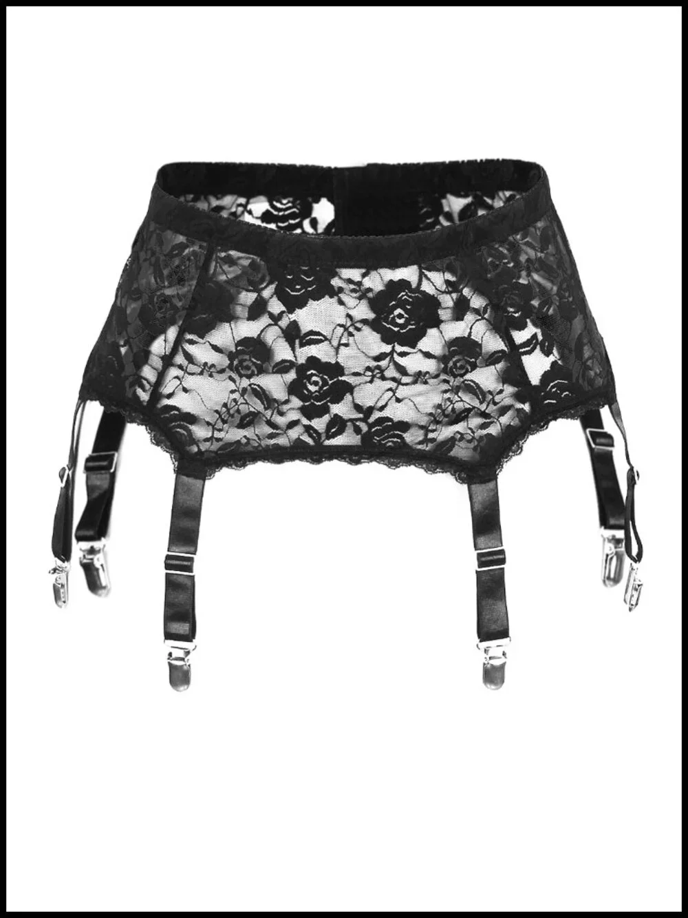 Lace Garter Belt and Thigh High Stockings Set with 6 Straps, Plus Size, Hook